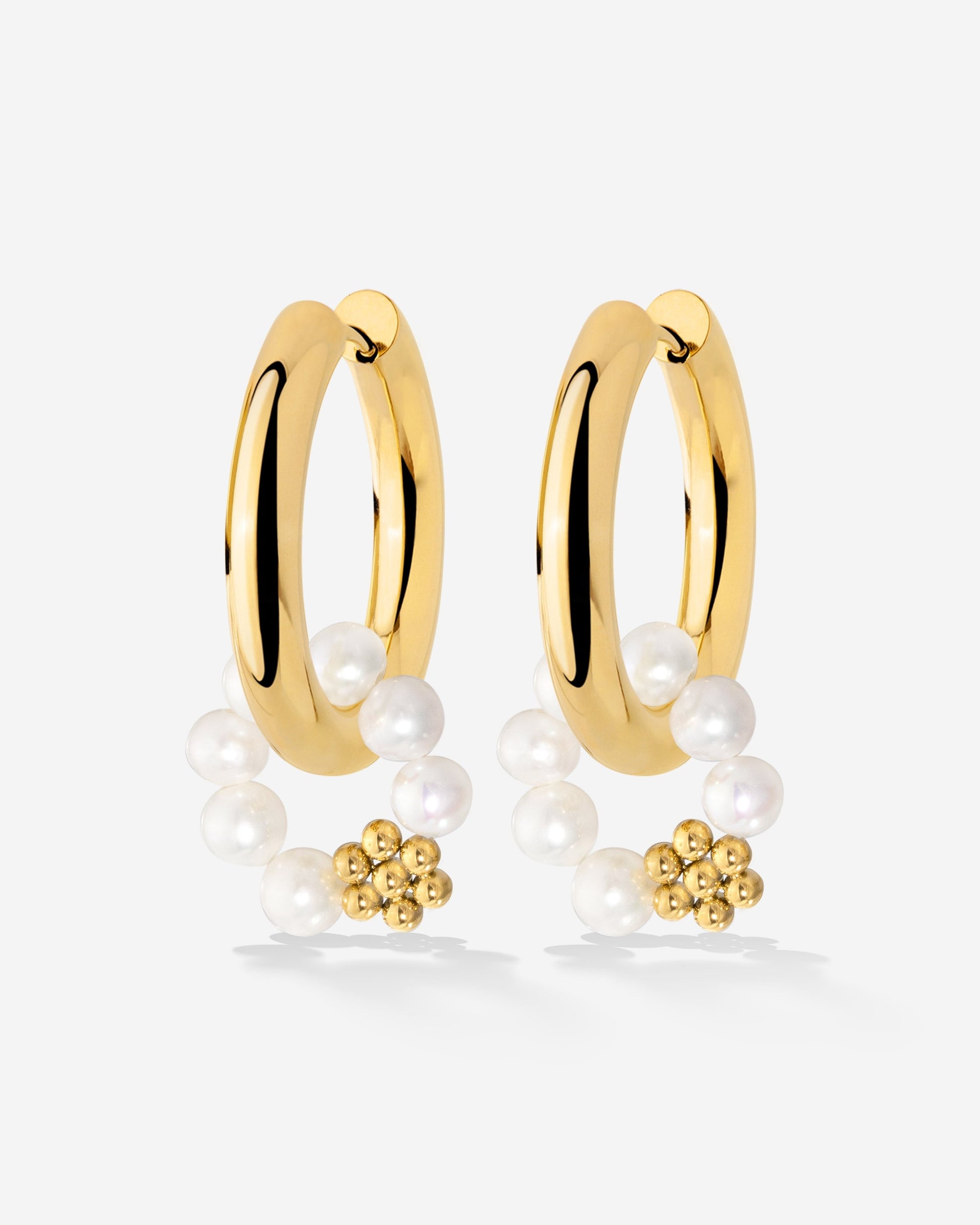 Chunky Flora Pearl Hoop Set Medium Gold