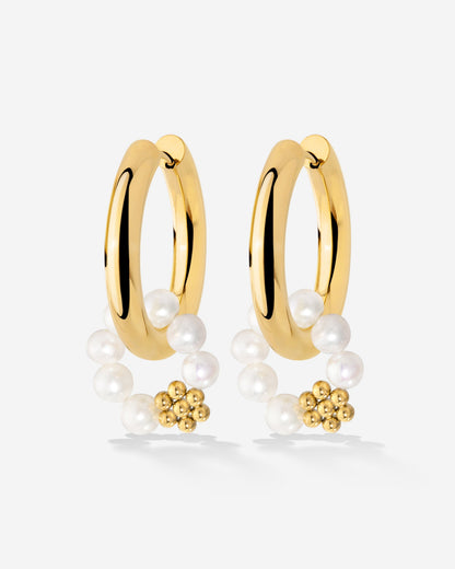 Chunky Flora Pearl Hoop Set Medium Gold