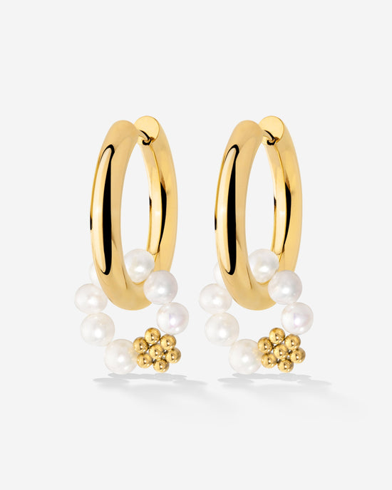 Chunky Flora Pearl Hoop Set Medium Gold