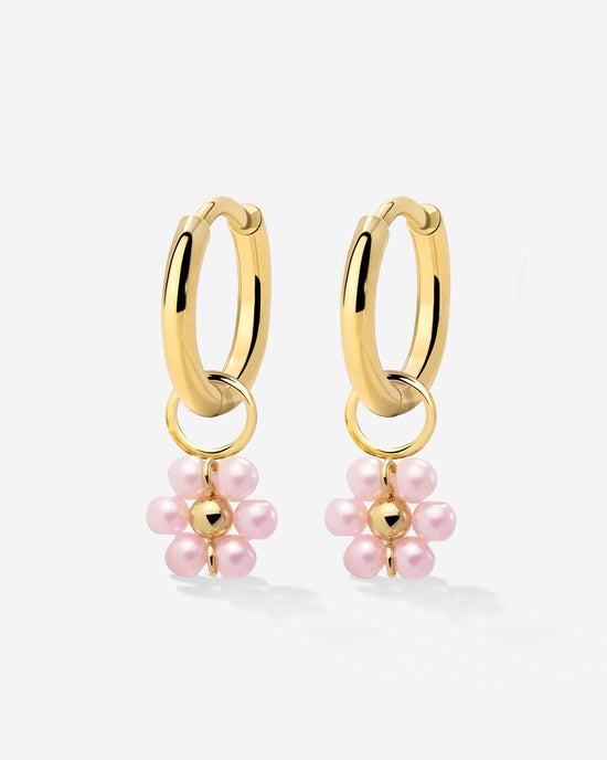 Pretty Pink Daisy Hoop Set Small Gold