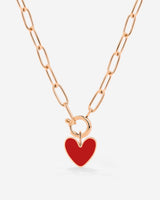 Red Heart Oval Links Necklace Set Rose Gold