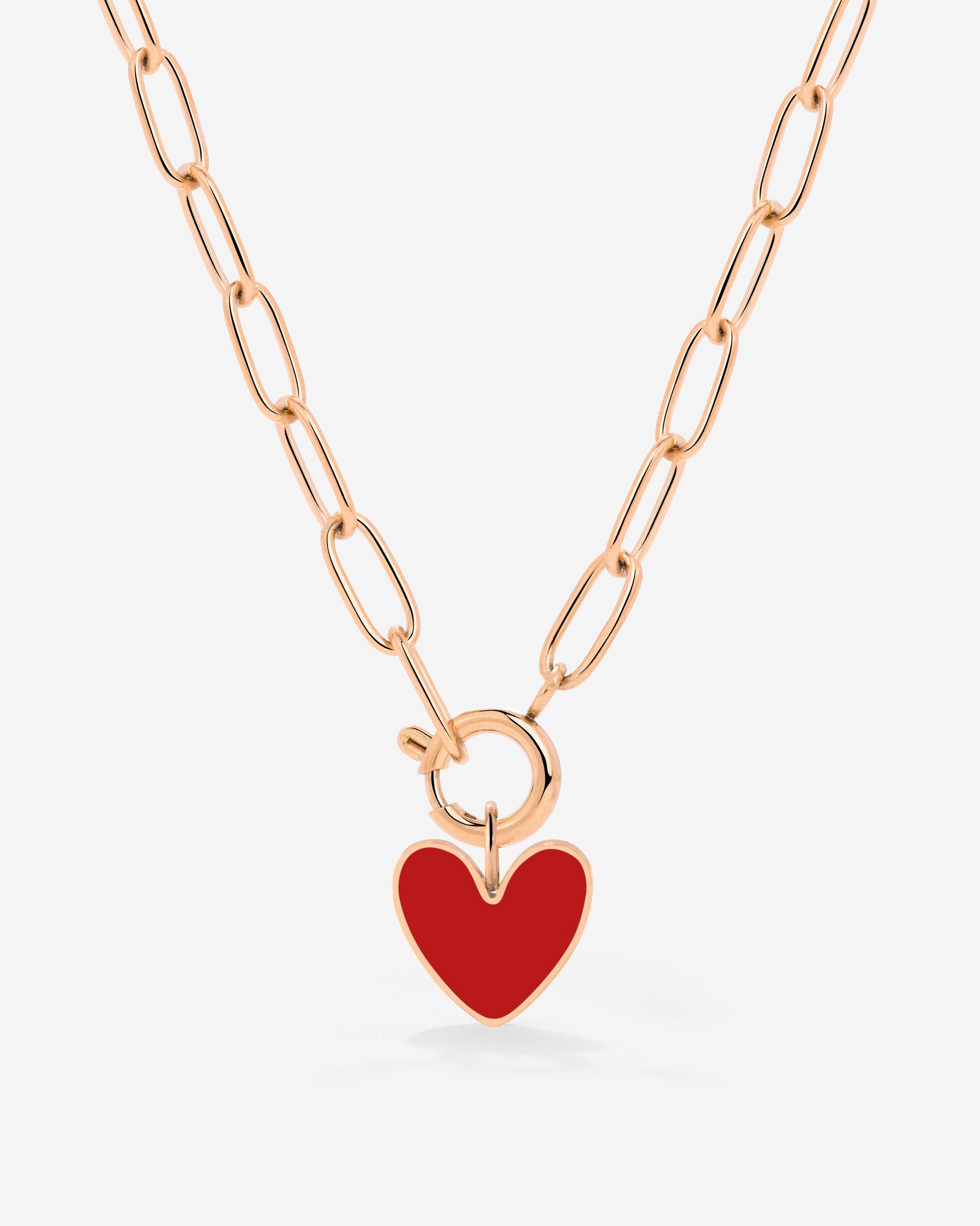 Red Heart Oval Links Necklace Set Rose Gold