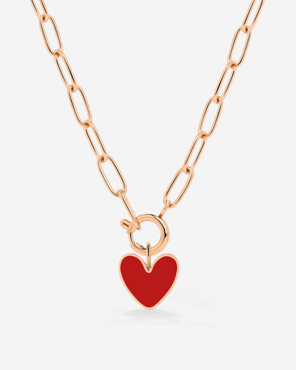 Red Heart Oval Links Necklace Set Rose Gold