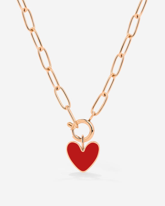 Red Heart Oval Links Necklace Set Rose Gold