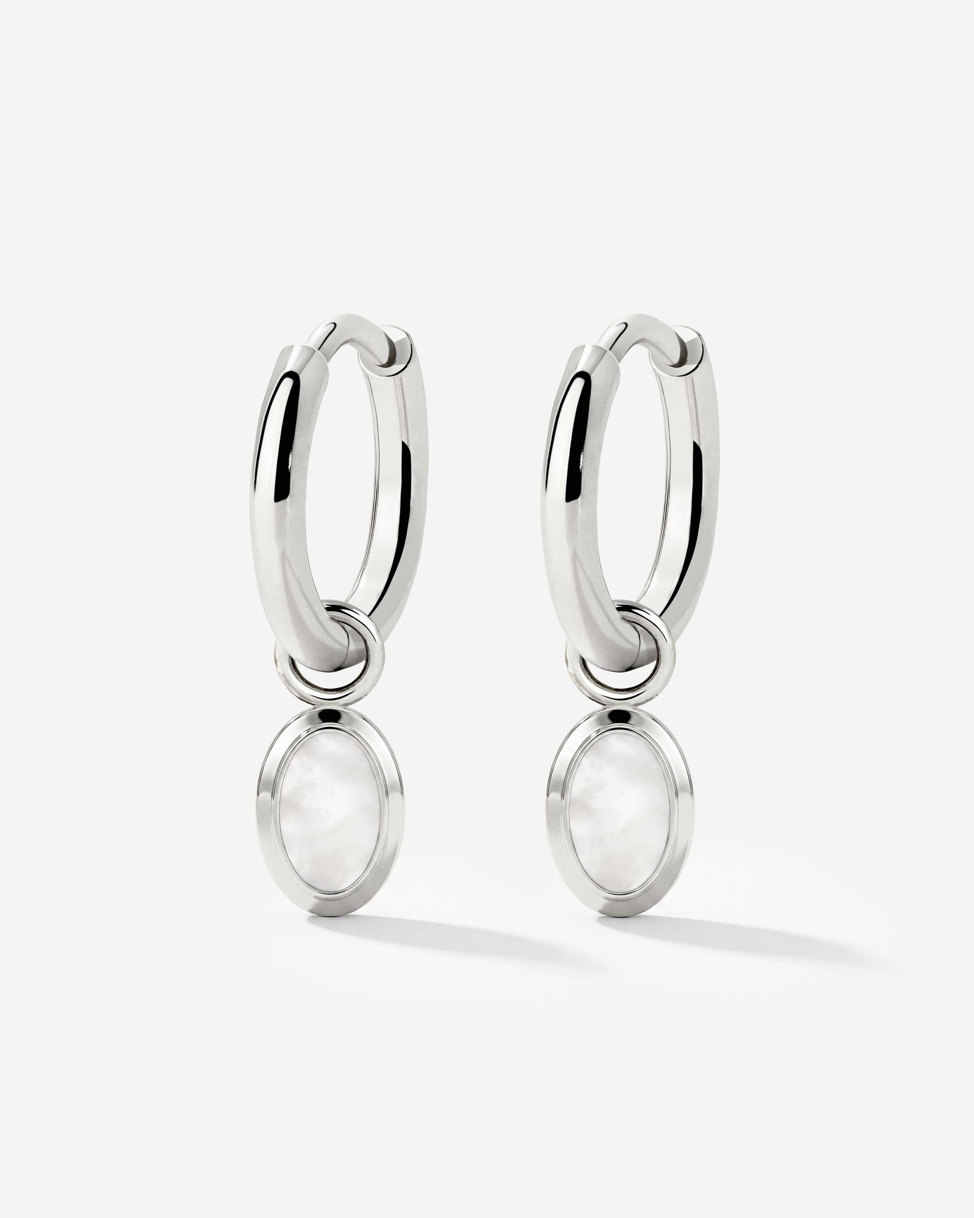 Mother of Pearls Hoop Set Silver