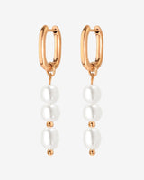 Triple Pearl Hoop Set Rose Gold