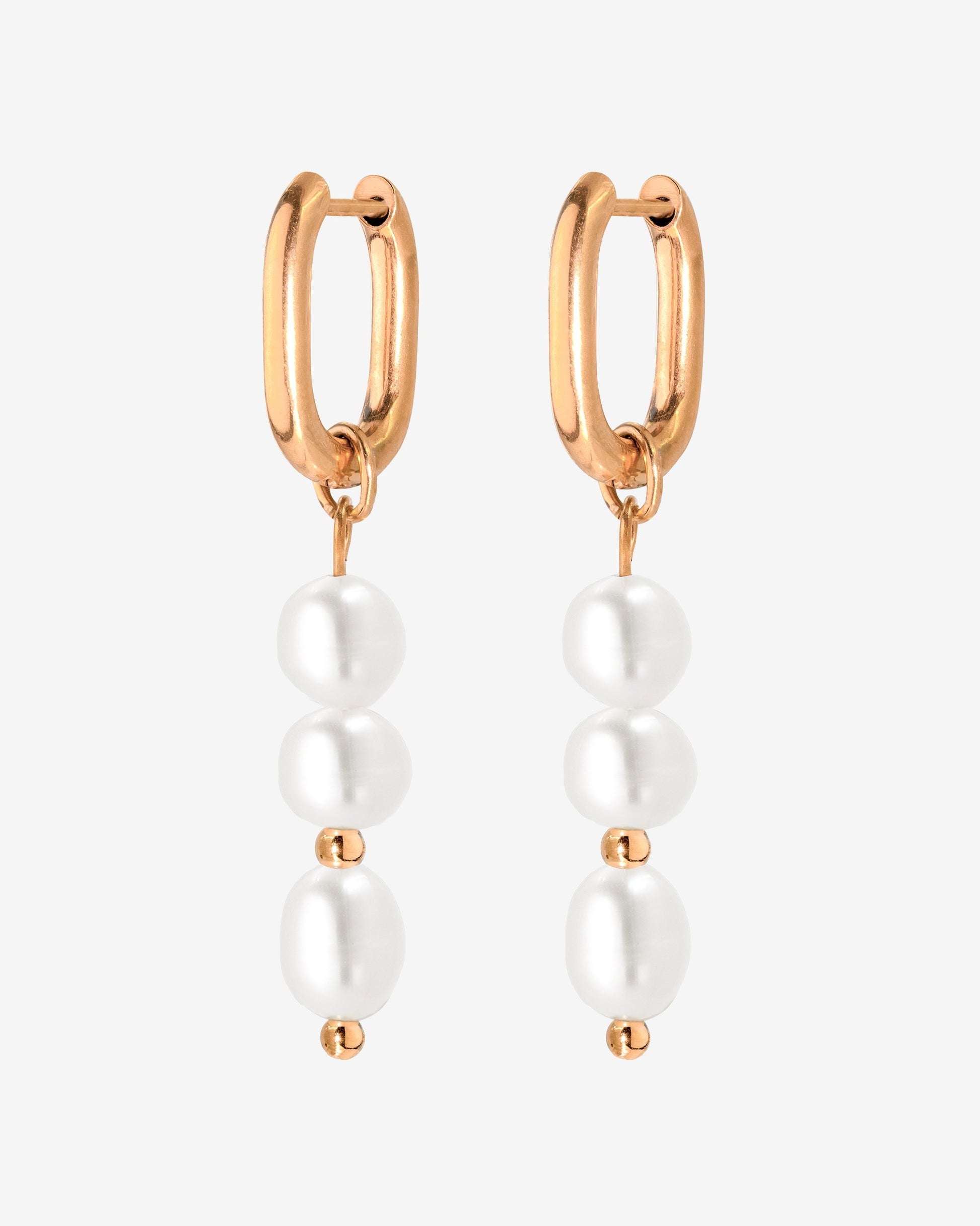 Triple Pearl Hoop Set Rose Gold
