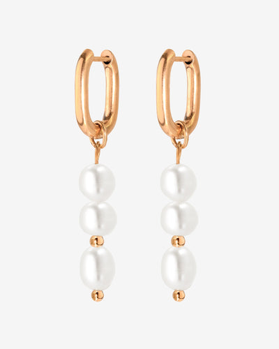 Triple Pearl Hoop Set Rose Gold