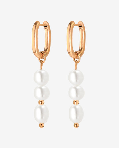 Triple Pearl Hoop Set Rose Gold