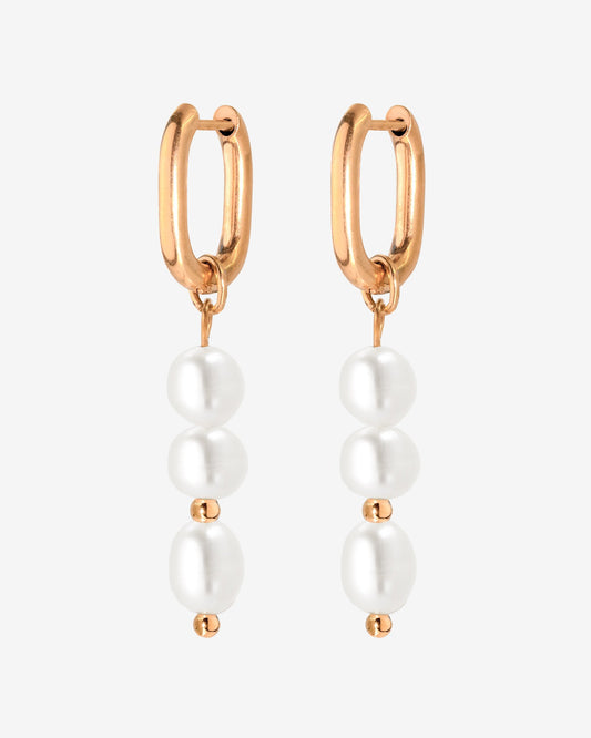 Triple Pearl Hoop Set Rose Gold