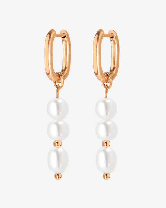 Triple Pearl Hoop Set Rose Gold
