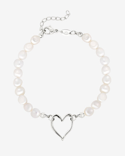 Melting Heart Pearl Bracelet Silver