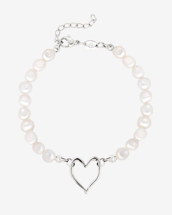 Melting Heart Pearl Bracelet Silver