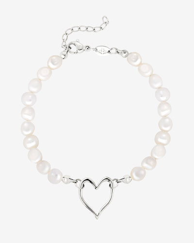 Melting Heart Pearl Bracelet Silver