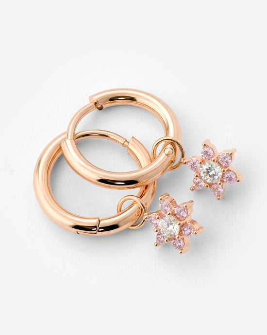 Pink Petal Hoop Set Small Rose Gold