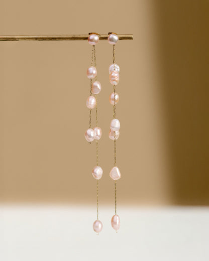 Blush Pearl Fall Earrings Rose Gold