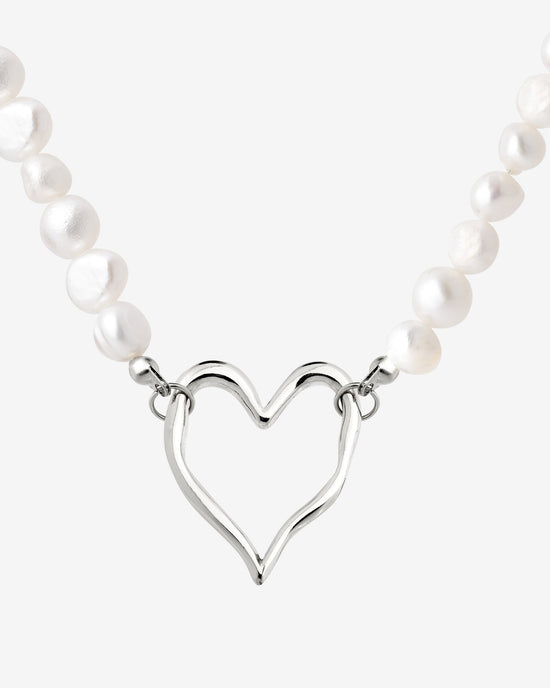 Melting Heart Pearl Necklace Silver