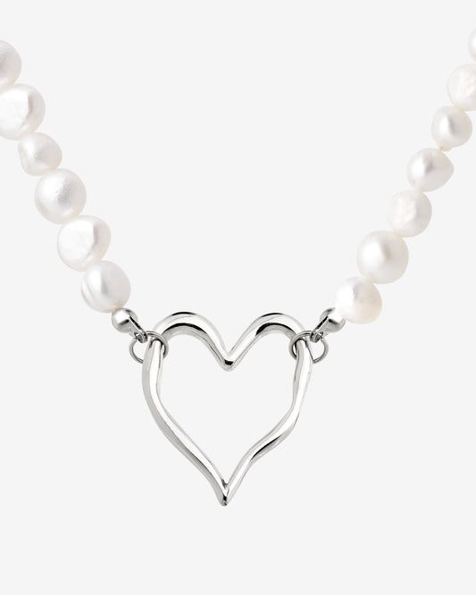 Melting Heart Pearl Necklace Silver