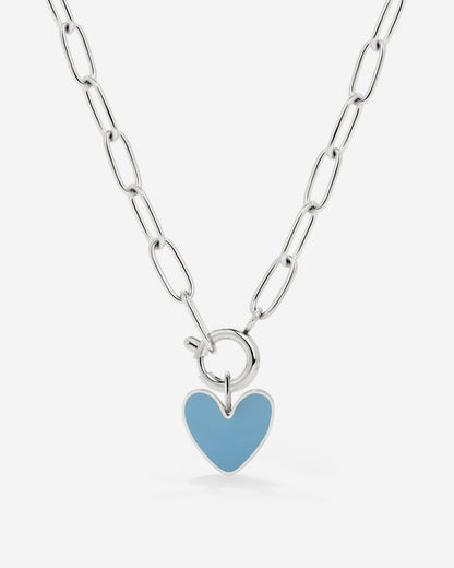Blue Heart Oval Links Necklace Set Silver