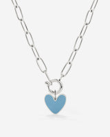 Blue Heart Oval Links Necklace Set Silver