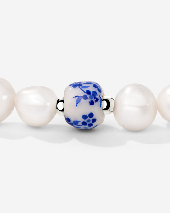 Flower Tile Pearl Bracelet Silver