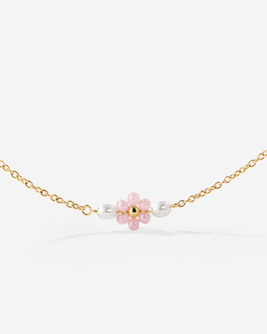 Pretty Pink Daisy Necklace Gold