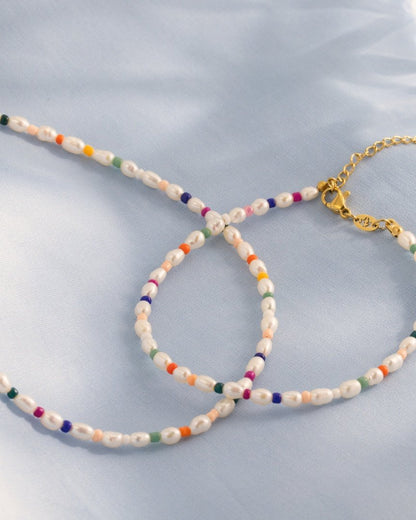 Rainbow Pearl Anklet Silver
