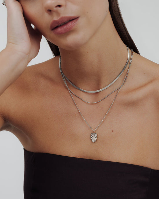 Monstera Leaf Necklace Silver