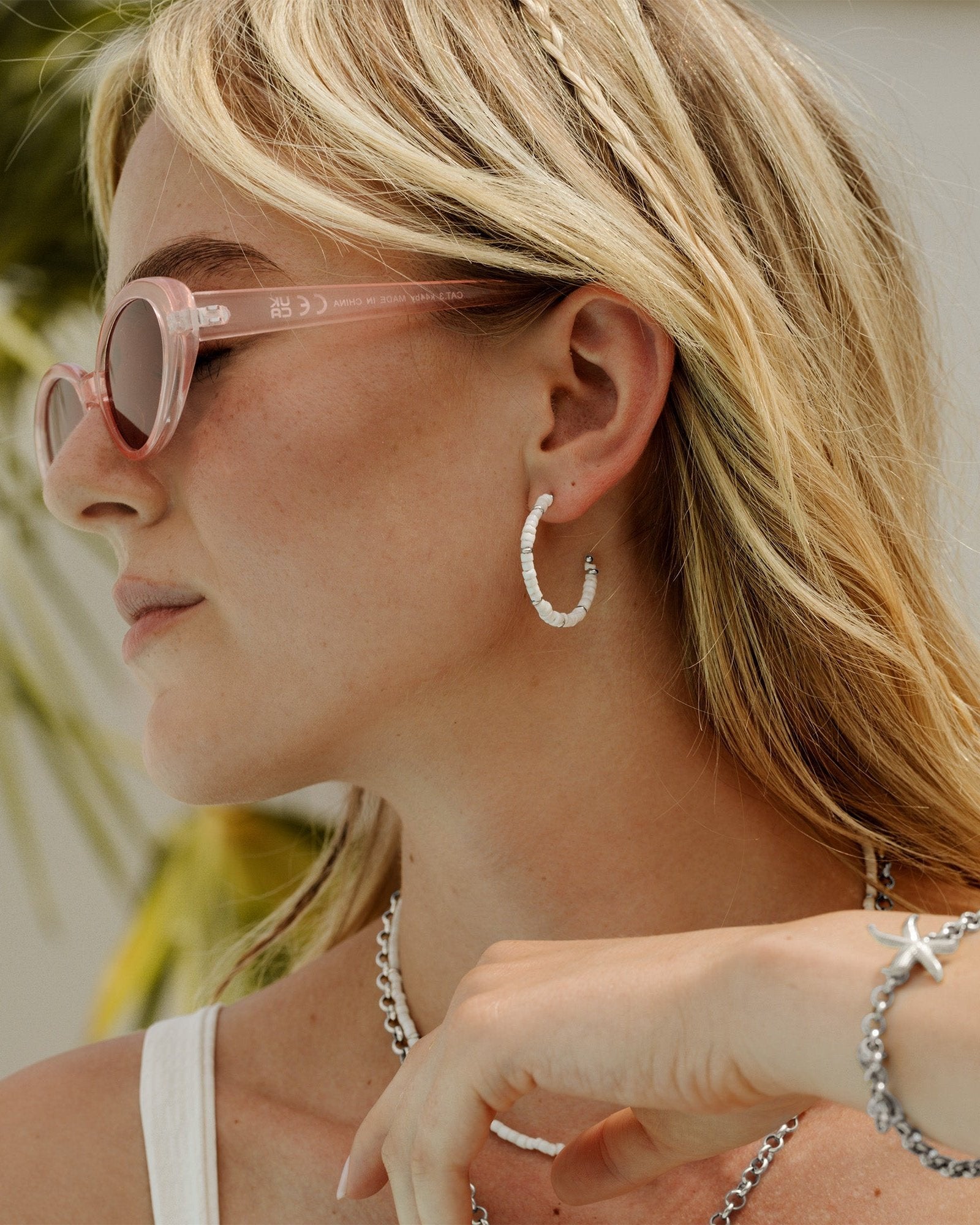 Puka Shell Hoop Studs Silver