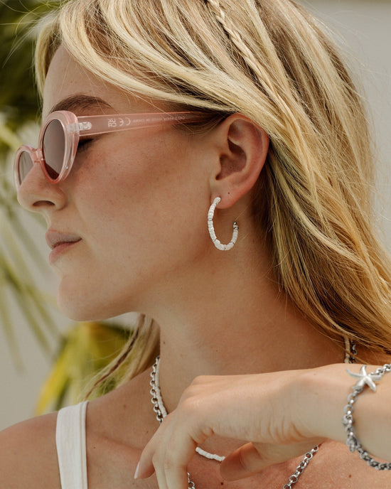 Puka Shell Hoop Studs Silver