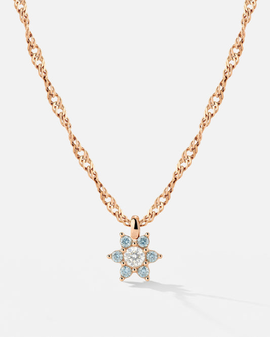 Sparkling Blue Petal Necklace Rose Gold
