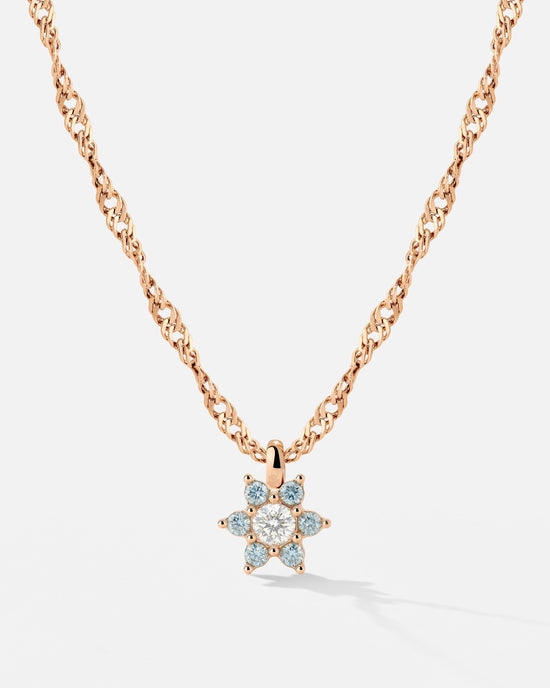 Sparkling Blue Petal Necklace Rose Gold