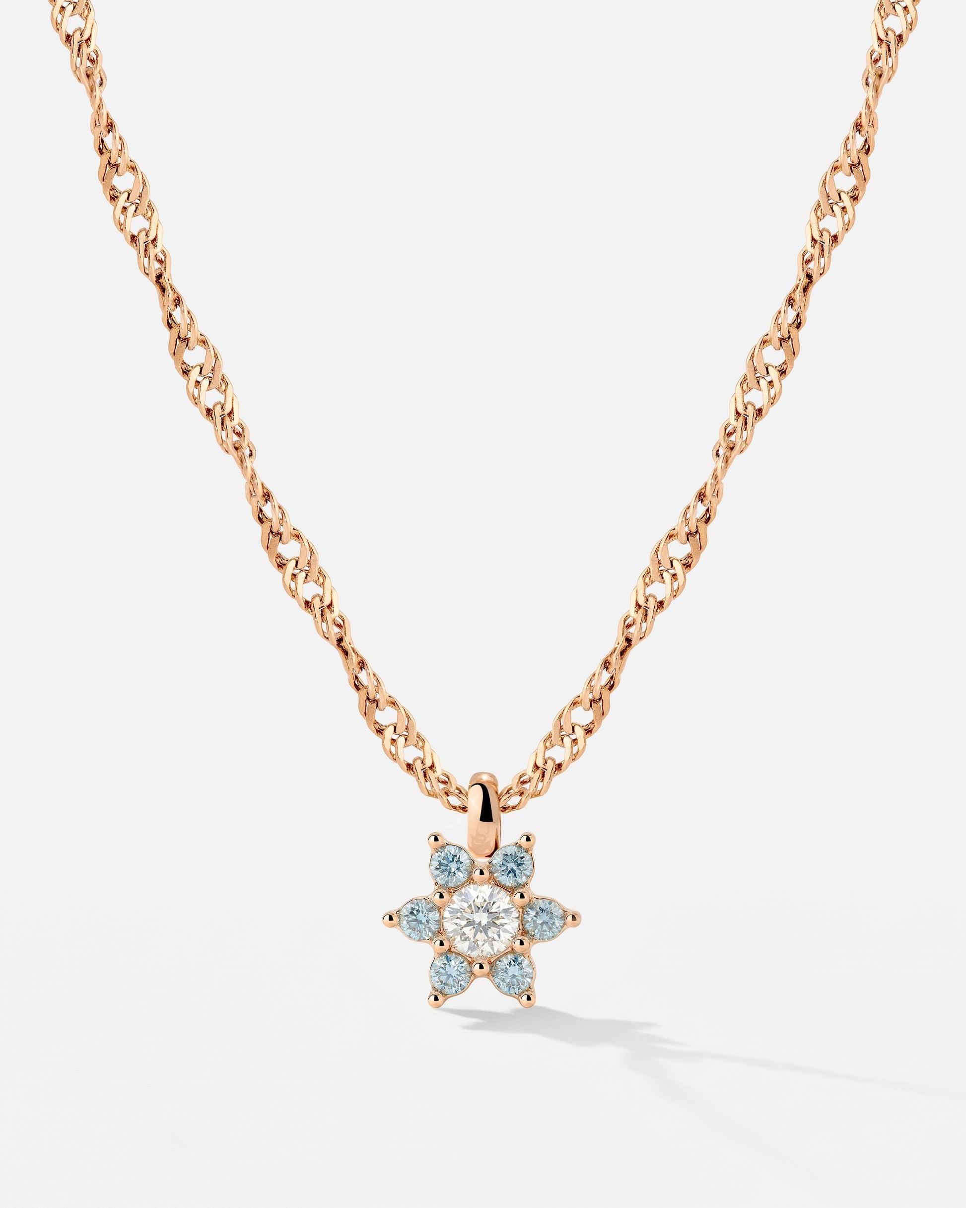 Sparkling Blue Petal Necklace Rose Gold