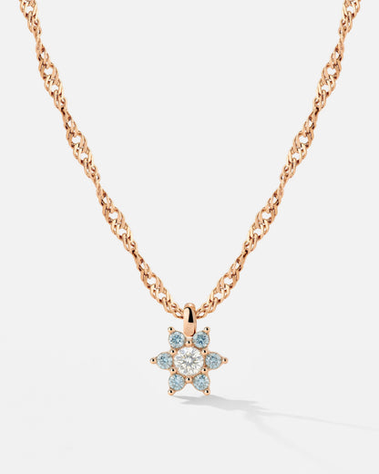 Sparkling Blue Petal Necklace Rose Gold