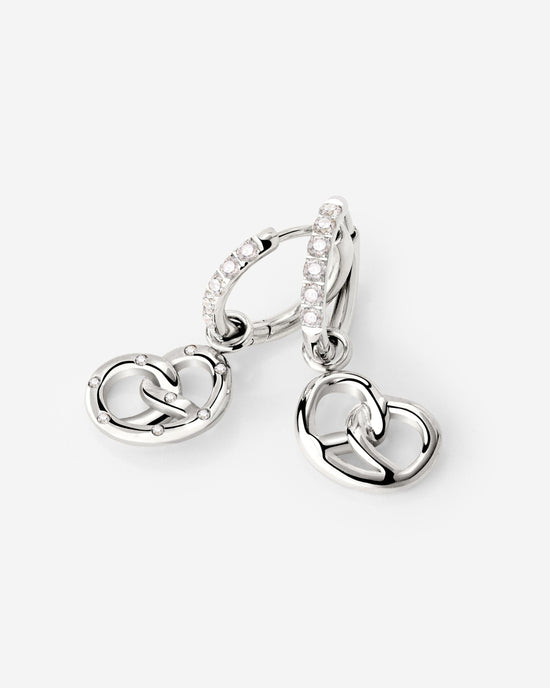 Bedazzled Pretzel Glimmer Hoop Set Small Silver
