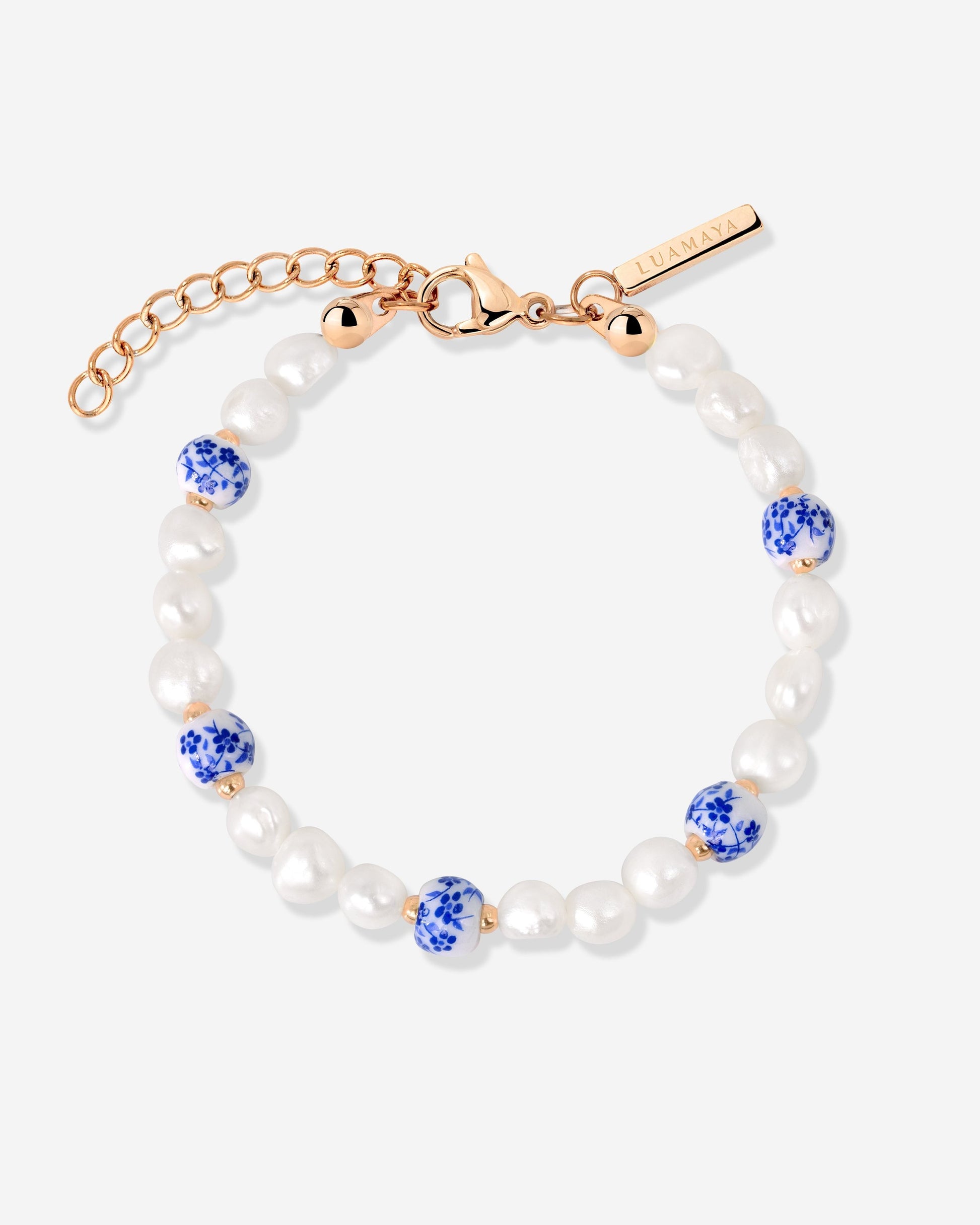 Flower Tile Pearl Bracelet Rose Gold