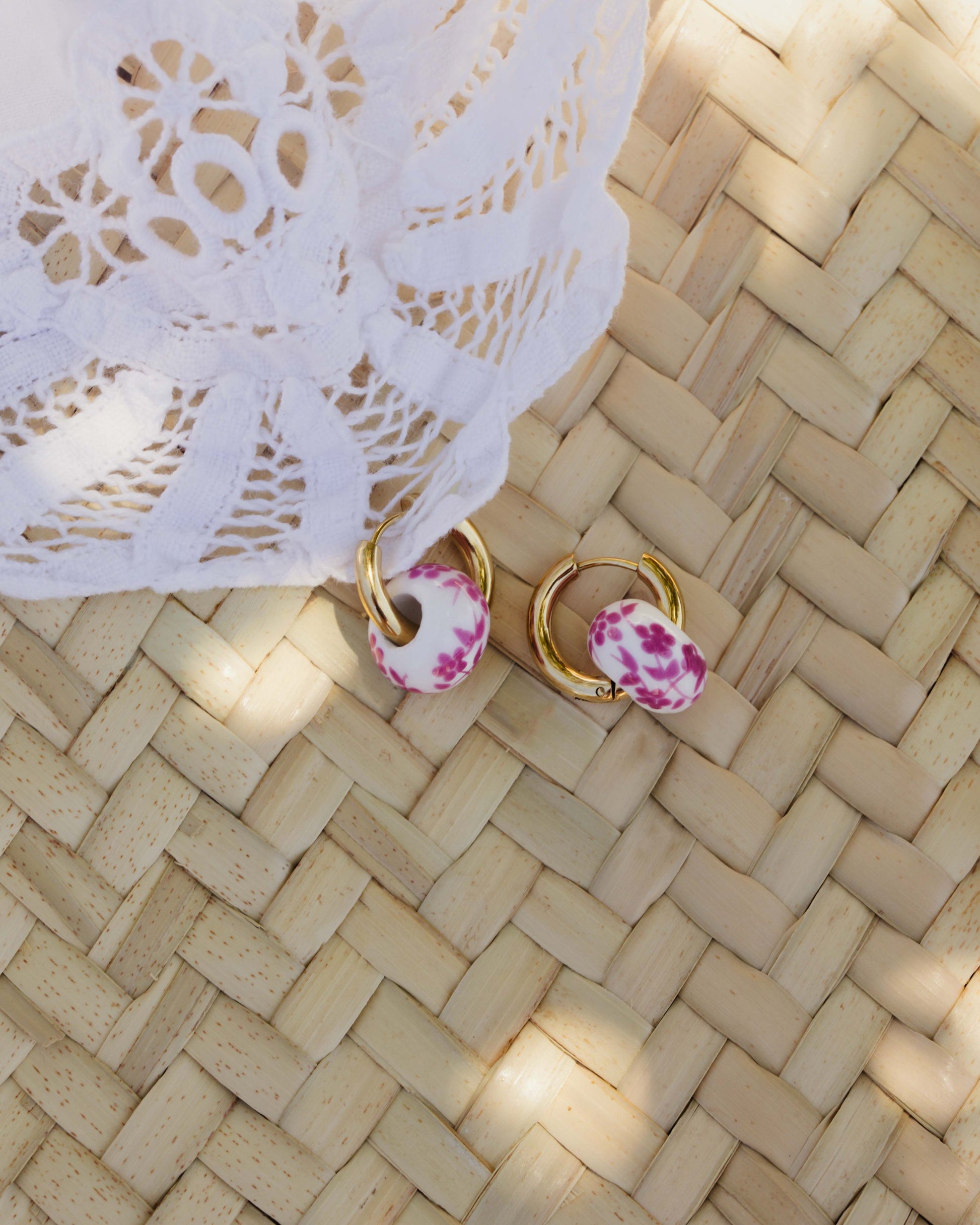 Chunky Pink Flower Tile Hoop Set Medium