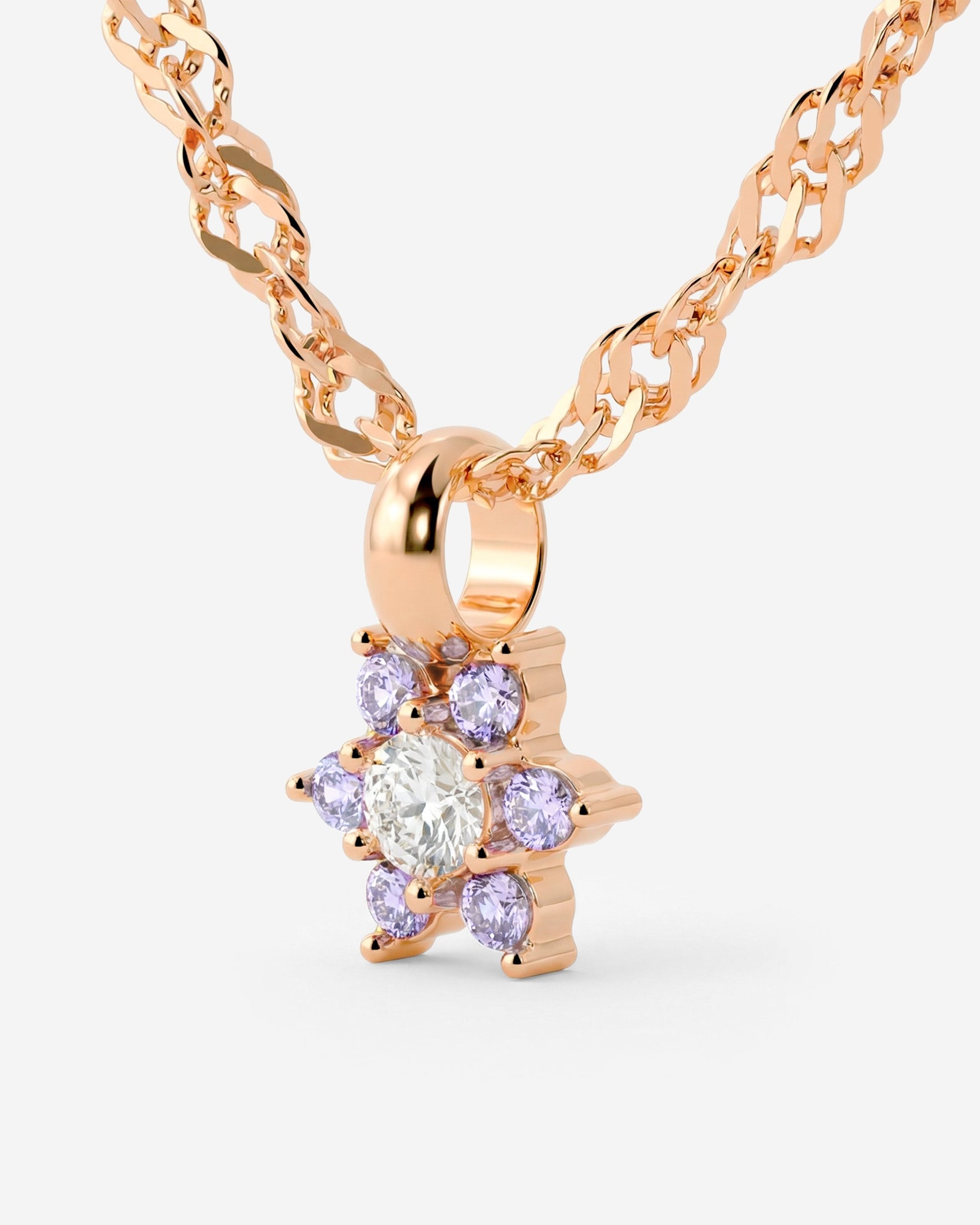 Sparkling Purple Petal Necklace Rose Gold