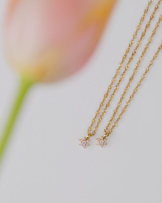 Sparkling Pink Petal Necklace Silver
