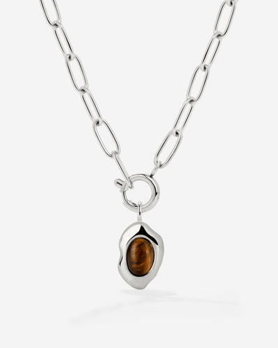 Tiger's Eye Oval Links Necklace Set Silver