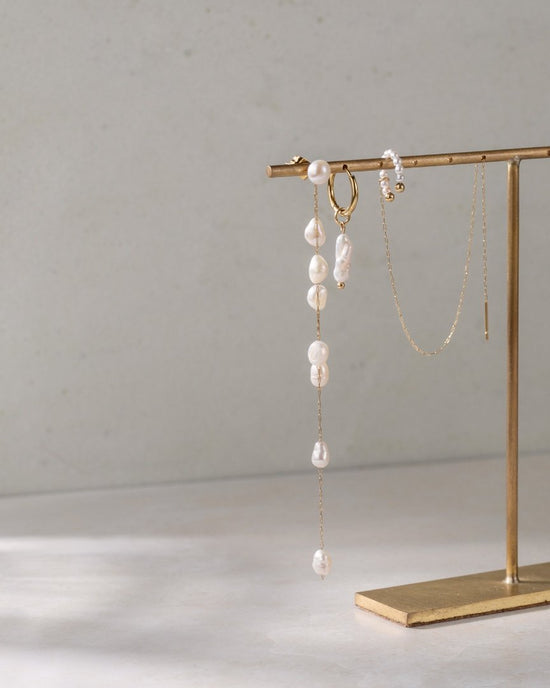 Jules Unique Pearl Fall Studs Silver