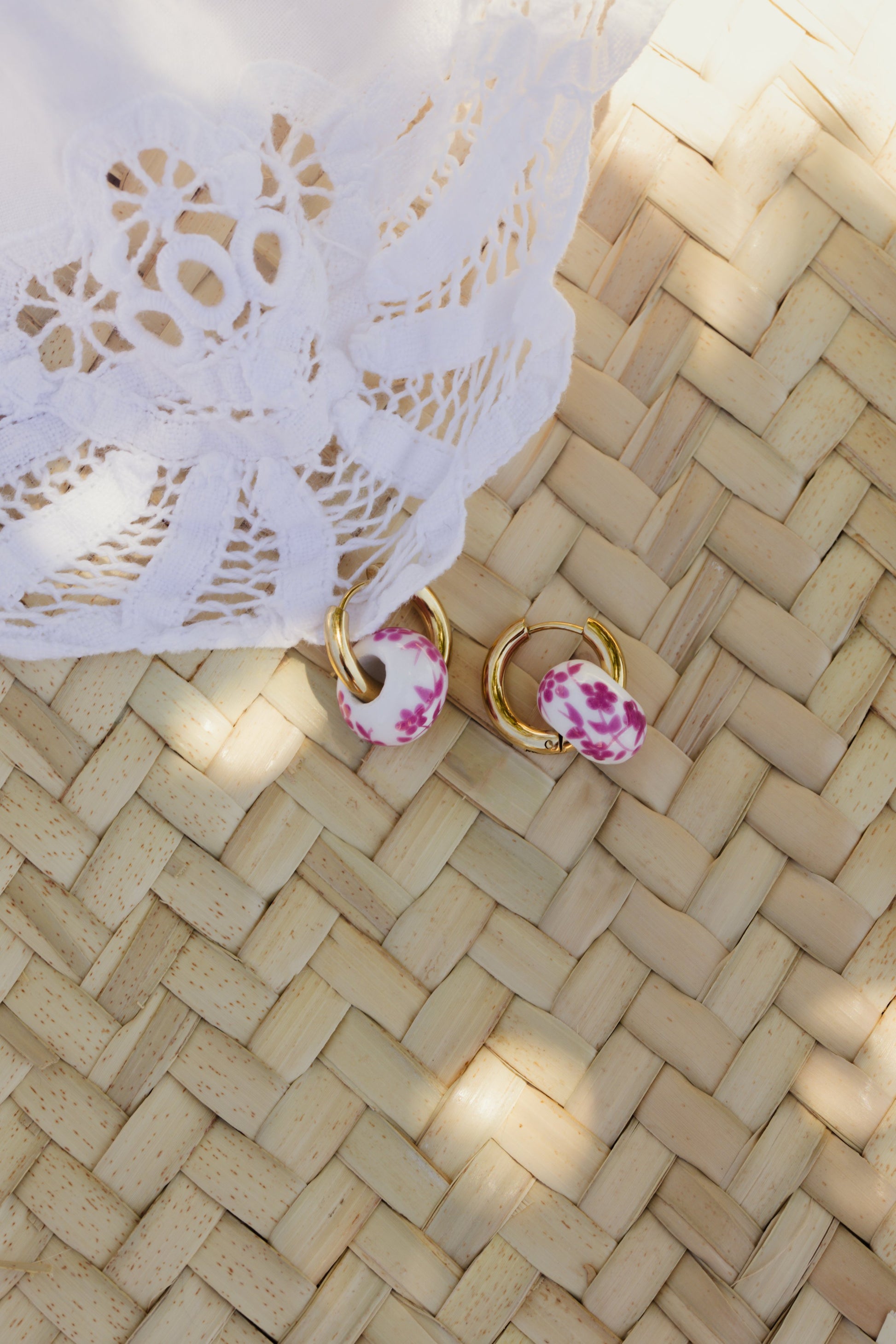Chunky Pink Flower Tile Hoop Set Medium