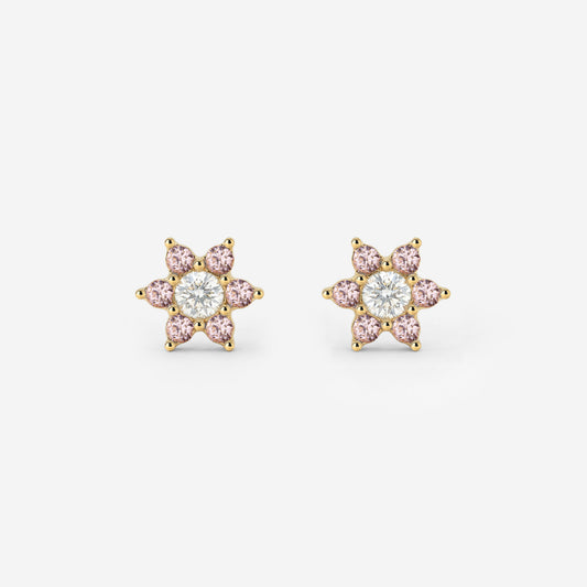Sparkling Pink Petal Studs Gold