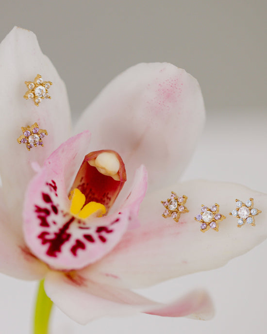 Sparkling Blue Petal Studs Silver