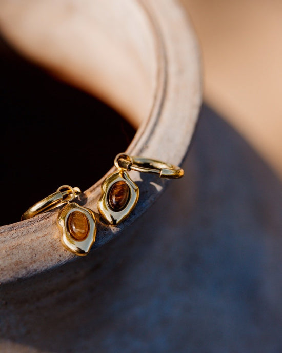 Tiger's Eye Hoop Set Small Gold