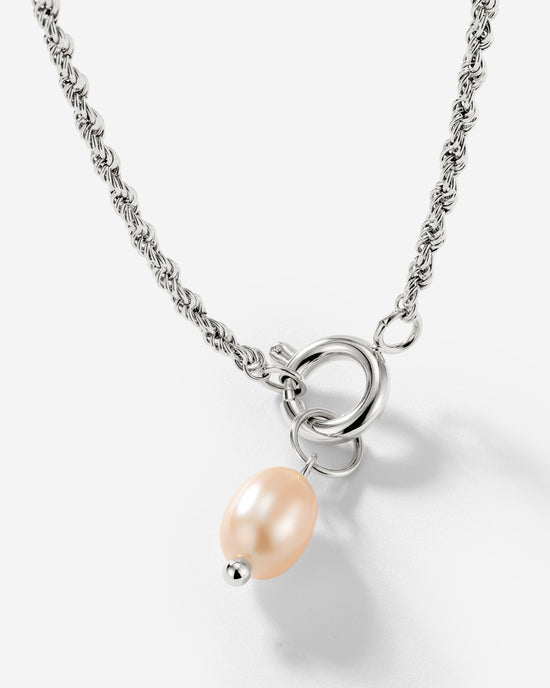 Perla Rosa Rope Chain Necklace Set Silver