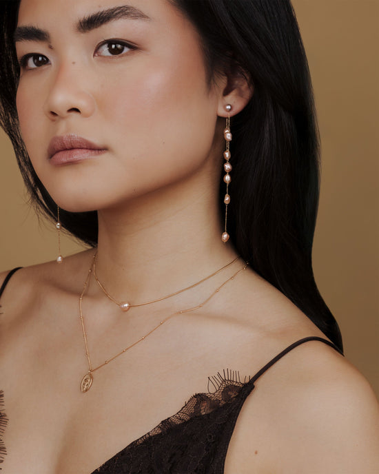 Blush Pearl Fall Earrings Rose Gold