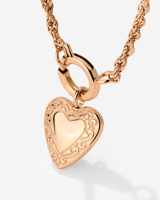 Vintage Heart Rope Chain Necklace Set Rose Gold