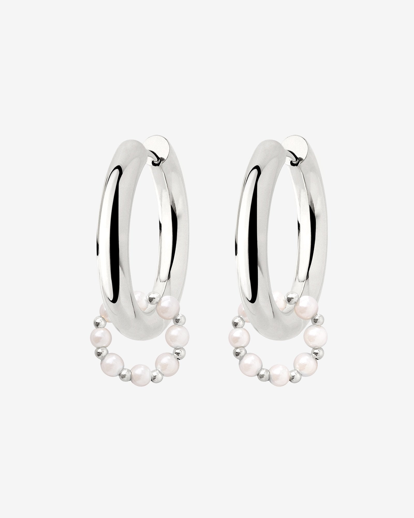 Chunky Pearl 'n' Beads Hoop Set Medium Silver