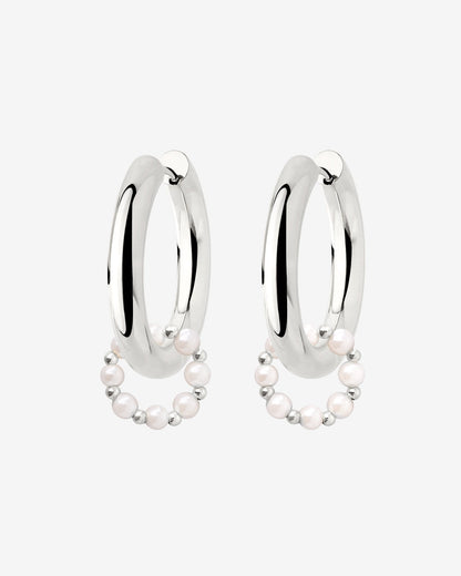 Chunky Pearl 'n' Beads Hoop Set Medium Silver